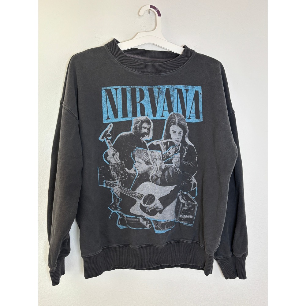American Eagle Nirvana Graphic Sweatshirt Faded Black Blue Band Crewneck XS